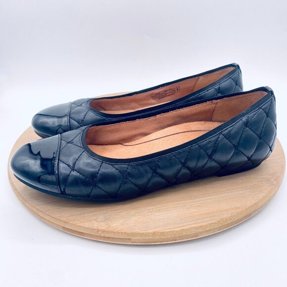 Vionic Desiree Shoes Womens 9.5 Black Leather Orthotic Quilted Ballet Flat Cap - Picture 6 of 10